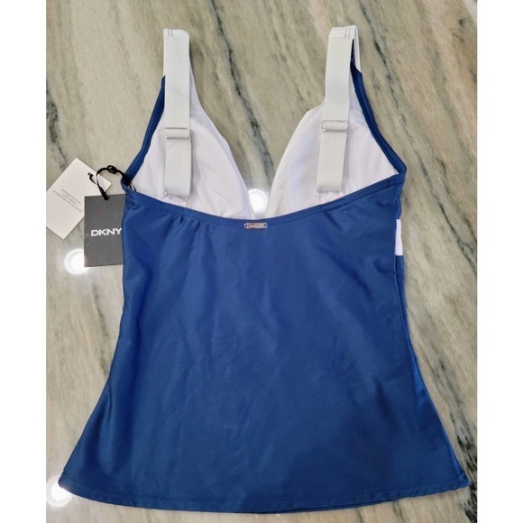 DKNY Navy Color Block Deep V Neck Tankini Top XS - Picture 3 of 5